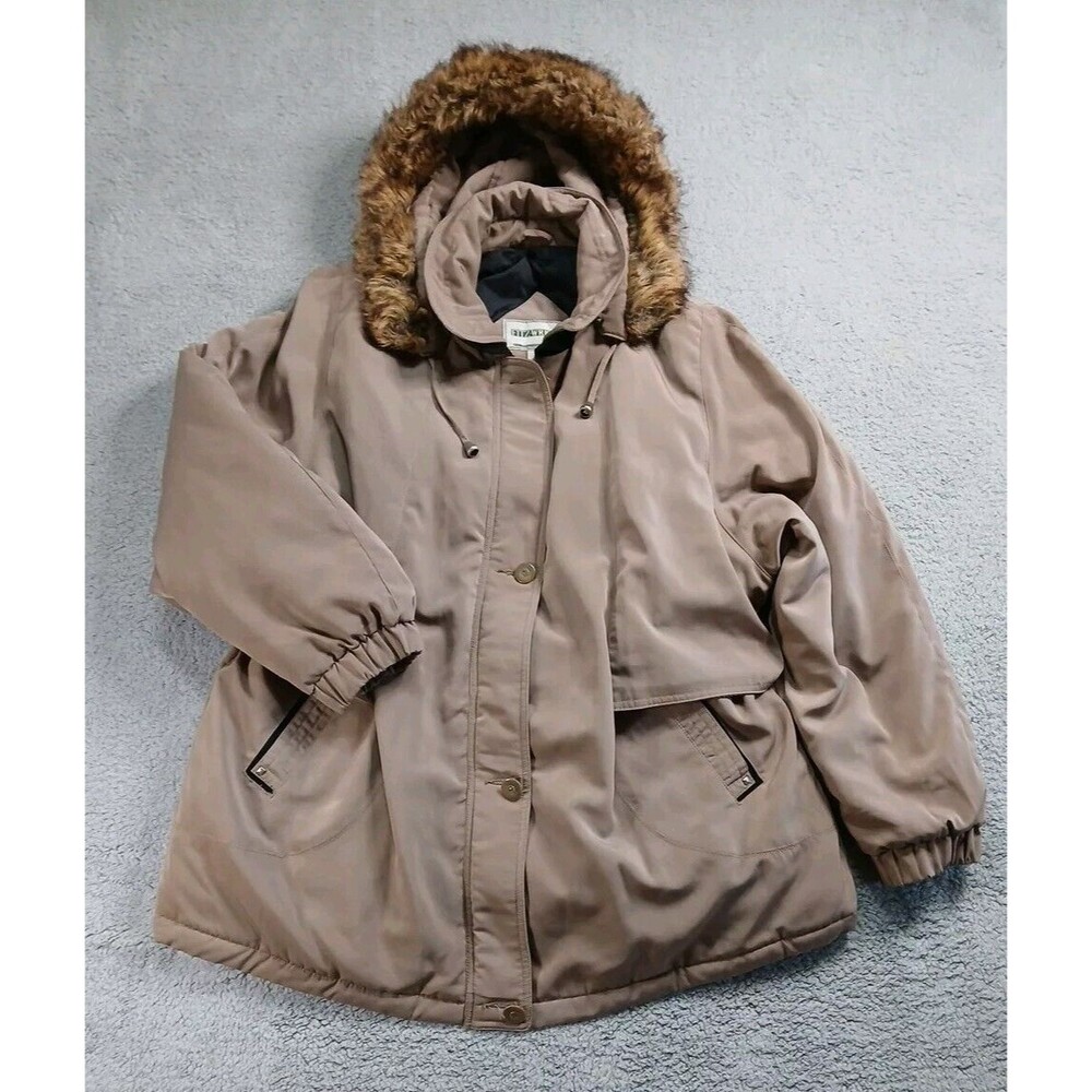 Fitz Wright Polyester Removable Hoodie Jacket Coat Faux Fur Hood VTG 80s 2XL EUC